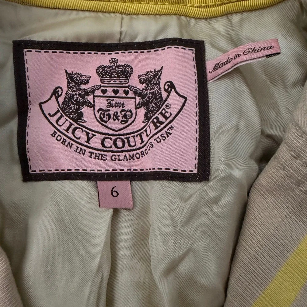 Juicy Couture Blazer Women 6 Tan Yellow Striped Y2K Light Academia Old Money